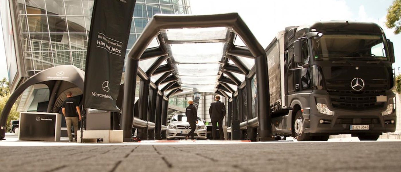 Aufblasbares Eventzelt als mobile Großraumwerkstatt